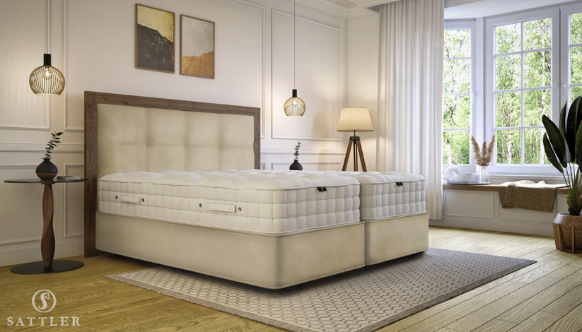 Boxspringbett Amalia in Beige mit Schwebeoptik