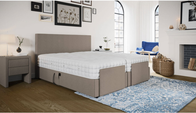 Boxspringbett Phillip 180 x 200 cm mit Kopfteil Helene mit Seitenabstand.