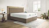 Boxspringbett Carlos 180 x 220 cm in Leder Hellbraun